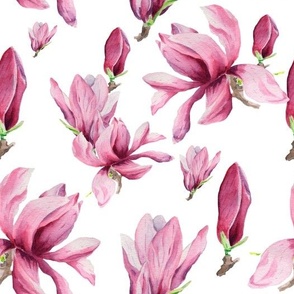 Magnolia Tupil Tree Watercolor Seamless Pattern