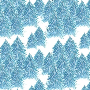 Blue Watercolor winter forest pattern