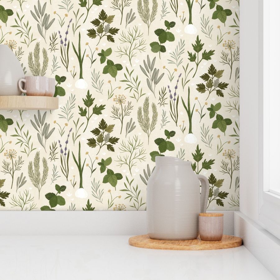 Greenhouse Herbs - textured vintage Wallpaper | Spoonflower