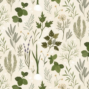 Greenhouse Herbs - textured vintage  botanicals - medium