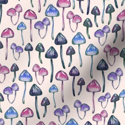 Coloful Watercolor Mushrooms - tan - small