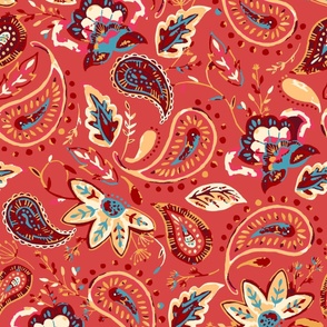 Orange Paisley Fabric, Wallpaper and Home Decor
