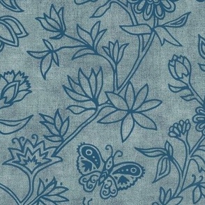 Hot House Flowers and Butterflies in Teal