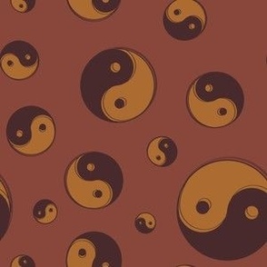 Retro Yin Yang Symbols in Brown + Terracotta