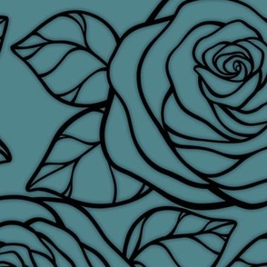 Large Rose Cutout Pattern - Smoky Blue and Black