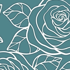 Large Rose Cutout Pattern - Smoky Blue and White