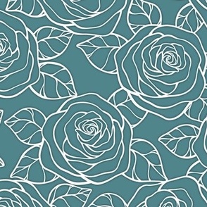Rose Cutout Pattern - Smoky Blue and White
