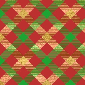 Bright Faux Gold Foil Tartan Plaid with Christmas Red and Green