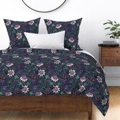 Passionflowers and Butterflies in the Victorian Greenhouse - large floral - navy -  large 