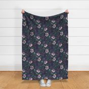 Passionflowers and Butterflies in the Victorian Greenhouse - large floral - navy -  large 