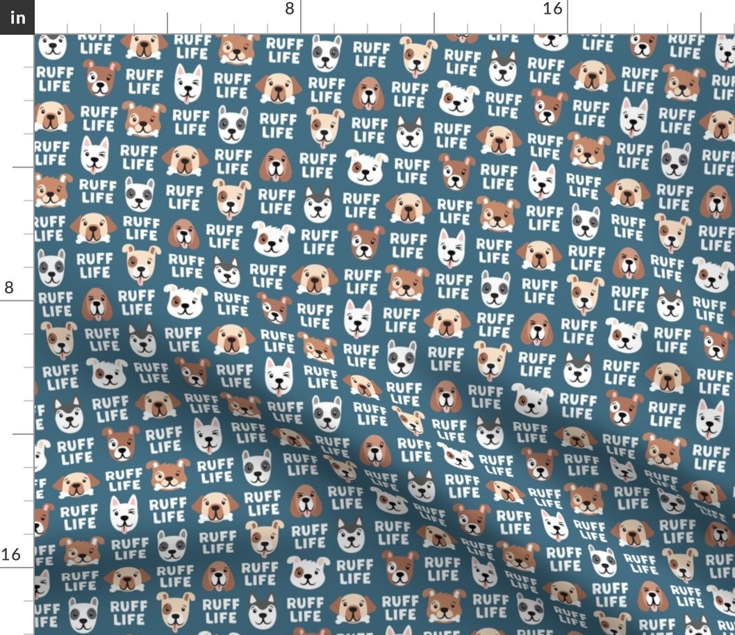 Ruff Life - dark blue - cute dog fabric - LAD21