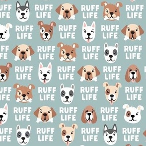 Ruff Life - dusty blue - cute dog fabric - LAD21