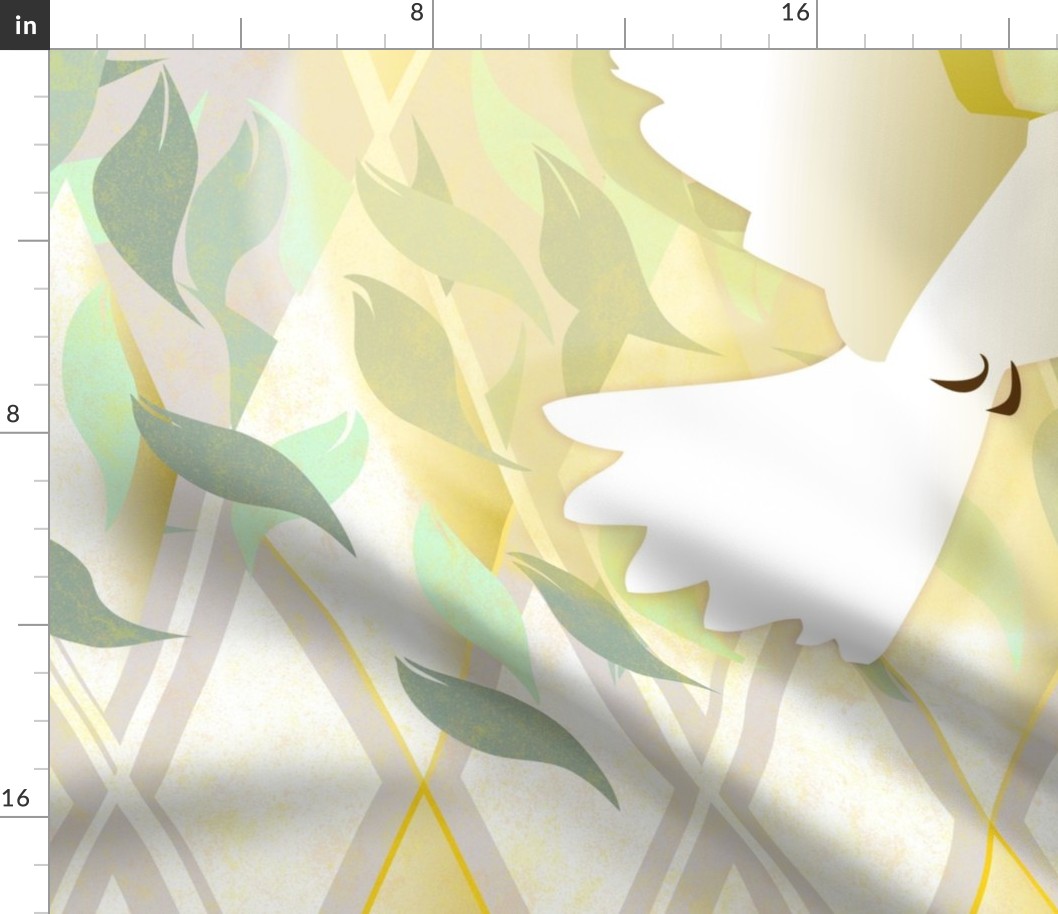 Golden Victorian Greenhouse Dove Wedding -- Yellow and White -- 67.91in x 56.49in repeat -- 150dpi (Full Scale)