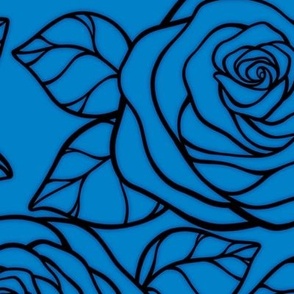 Large Rose Cutout Pattern - True Blue and Black