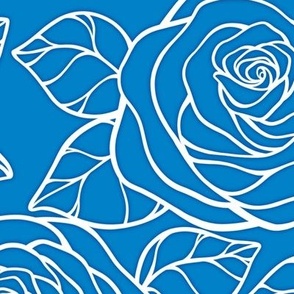 Large Rose Cutout Pattern - True Blue and White