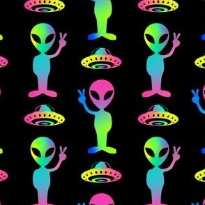 90's Rainbow Aliens + UFO's in Black + Neon Rainbow