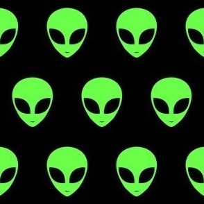 Retro Alien Heads in Neon Green + Black
