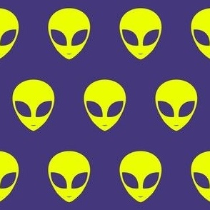 Retro Alien Heads in Ultraviolet + Neon Safety Yellow