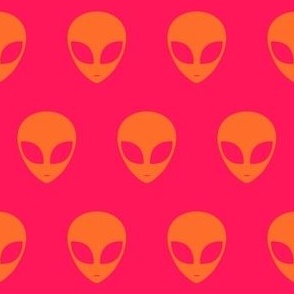 Retro Alien Heads in Neon Hot Pink + Orange