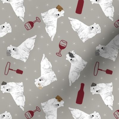 Tiny Sealyham terriers - wine