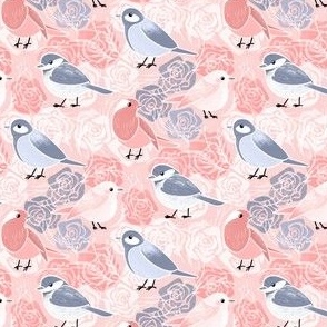 Little Bird Botanical - pink and grey blue 