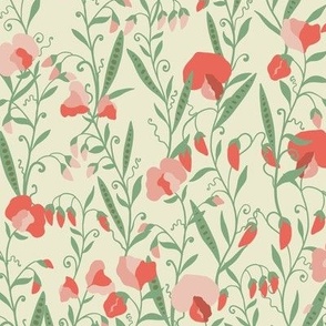 Sweet Pea Flower Offwhite Red Green by DEINKI