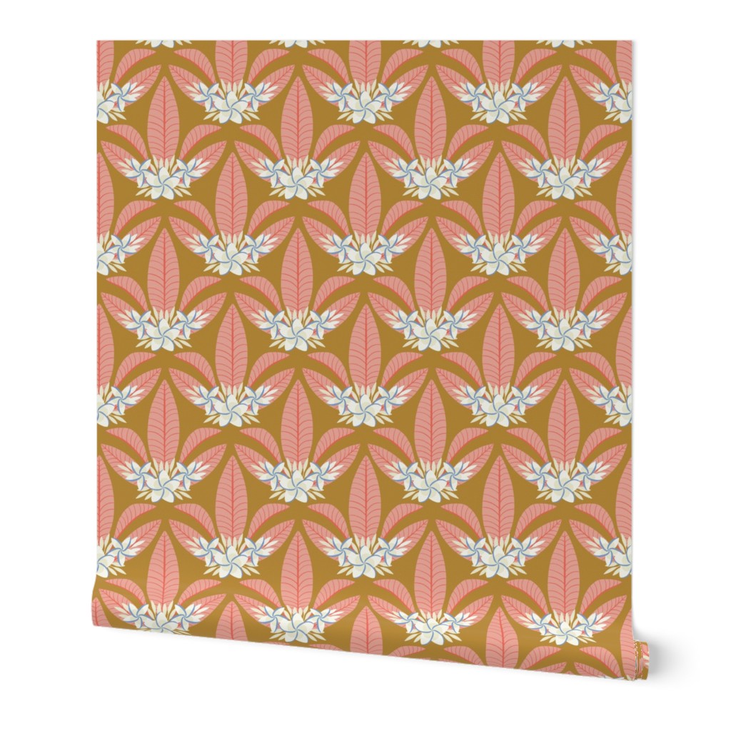 Plumeria Flowers Gold Pink by DEINKI