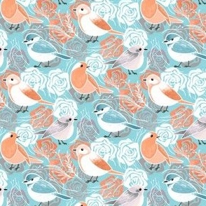 Little Bird Botanical - chic orange on teal