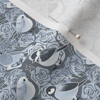 Little Bird Botanical - muted blue grey 