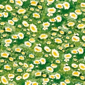 10" Green Gustav Klimt Cottage garden - daisy flower meadow- daisies fabric - spring flowers fabric 