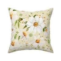 16"  Daisy Watercolor Floral / Daisies Soft Yellow Fabric