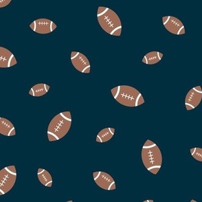 American football minimalist sports design in brown leather on navy blue night 