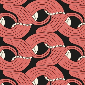 Waves and Pearls Art Deco Style red -large /Wallpaper
