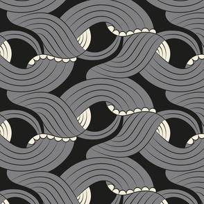 Waves and Pearls Art Deco Style gray/beige -large-large
