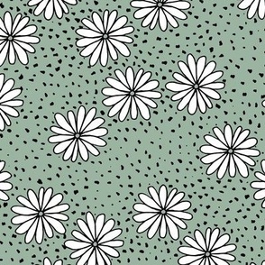 Sweet boho daisy garden and spots minimalist spring summer design sage green