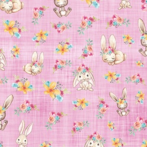 bunny floral pink linen