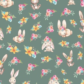 bunny floral green