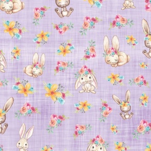 bunny floral purple linen
