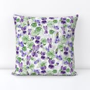 12" Hand painted purple Lilac Watercolor Floral Violets, Violet Fabric, Spring Flower Fabric -  double layer on white 2