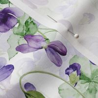 12" Hand painted purple Lilac Watercolor Floral Violets, Violet Fabric, Spring Flower Fabric -  double layer on white 2