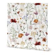 10" Hand painted watercolor cottagecore wildflowers meadow - double layer - neutral white