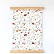 10" Hand painted watercolor cottagecore wildflowers  meadow  - neutral white