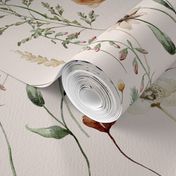 10" Hand painted nostalgic watercolor neutral ikebana wildflowers meadow - neutrals cottagecore blush 