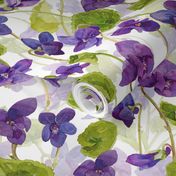 10" Hand painted purple Lilac Watercolor Floral Violets, Violet Fabric, Spring Flower Fabric - double layer on white