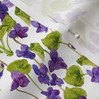 10" Hand painted purple Lilac Watercolor Floral Violets, Violet Fabric, Spring Flower Fabric -  on white