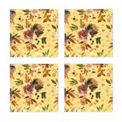 Floral Wilderness - Hand Painted Boho Watercolor Autumnal Rose Garden - yellow