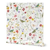 12" In the weeds  - Nostalgic Victorian Summer Wildflowers and Herbs , Cottagecore Pollinators Home decor,Summer Wildflower Meadow - on white Nursery Fabric, Baby Girl Fabric, perfect for kidsroom, kids room, kids decor wedding 