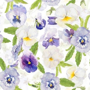 10" Watercolor Very Pery FLoral Pansies Meadow double layer white