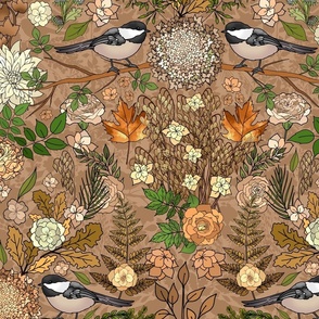 Chickadees in a Muted Garden (large scale) 