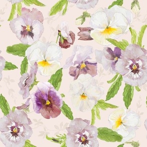 10" Watercolor Very Pery FLoral Pansies Meadow double layer blush beige